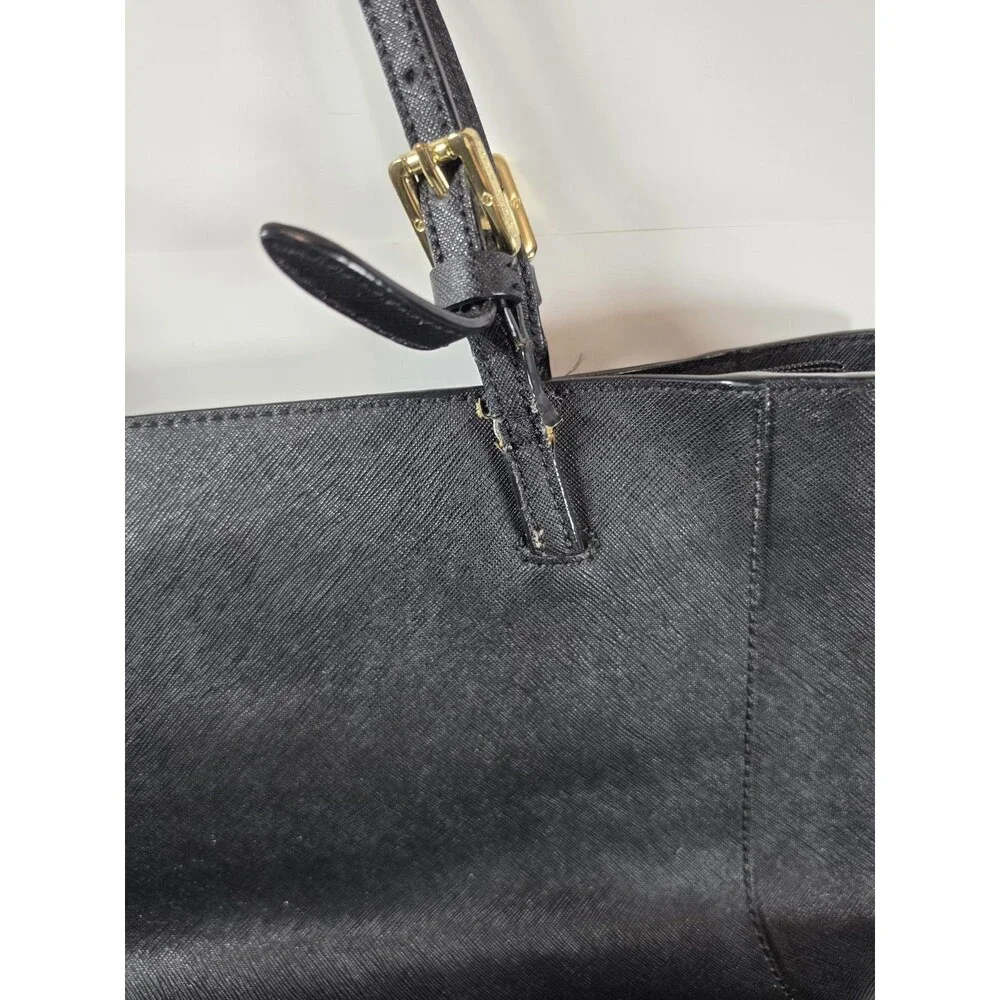TORY BURCH Emerson/York Buckle Tote Saffiano Leather Designer Shoulder Bag BLACK